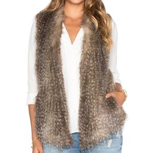 ELLA Moss Lyla Faux Fur Vest Knit Back Beige Size Medium